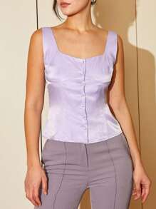 Solid Button Front Tank Top