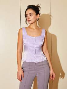 Solid Button Front Tank Top