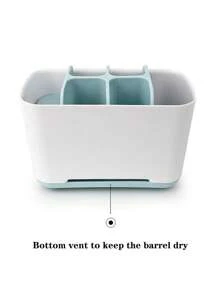 1pc Multi-grid Storage Box, Blue Plastic Toothbrush Storage Box, For Bathroom - Blue - View 5