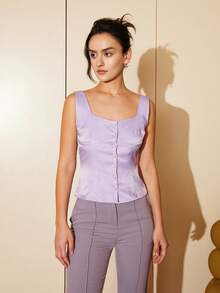 Solid Button Front Tank Top