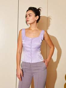 Solid Button Front Tank Top