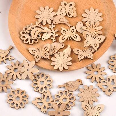 50 miếng hoa kaki, nơ và các họa tiết khác bằng gỗ thủ công, lát gỗ trang trí Giáng sinh tự làm