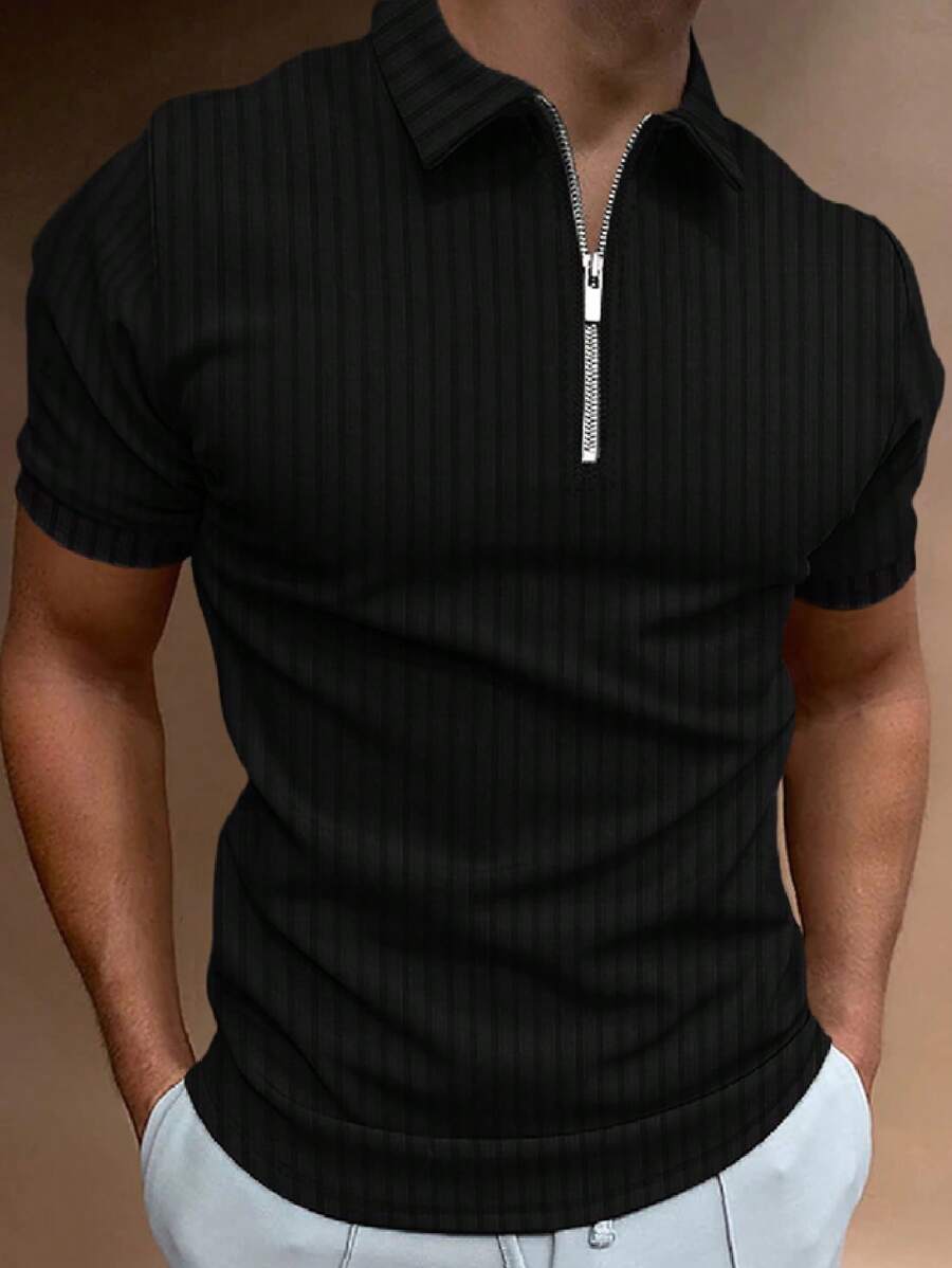 Manfinity Homme Men Quarter Zip Polo Shirt - Black - View 1