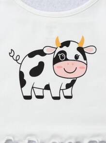 Girls Cow Print Lettuce Trim Cami Top & Shorts PJ Set - White - View 3