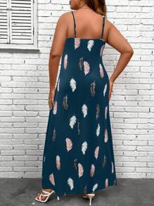 SHEIN LUNE Đầm Maxi In Hình Lông Vũ Cho Nữ - Màu xanh ngọc - Xem 2