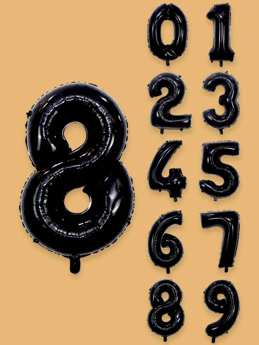 1 件 32 英寸黑色/红色/玫瑰金/蓝色/粉色数字铝膜气球，适用于生日派对装饰、圣诞节 - 黑色 - 查看 1