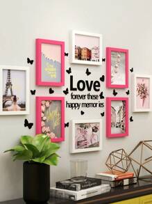 8 khung ảnh PS với nhãn dán bướm, khung đơn giản để trang trí nhà - Đỏ và trắng - Xem 5