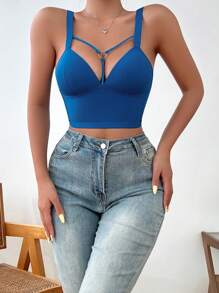 素色背帶環鏈文胸 - 藍色 - 查看 3