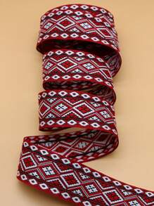 1roll Geometric Pattern Webbing Lace, DIY Webbing Lace For Decoration - Red and White - View 1