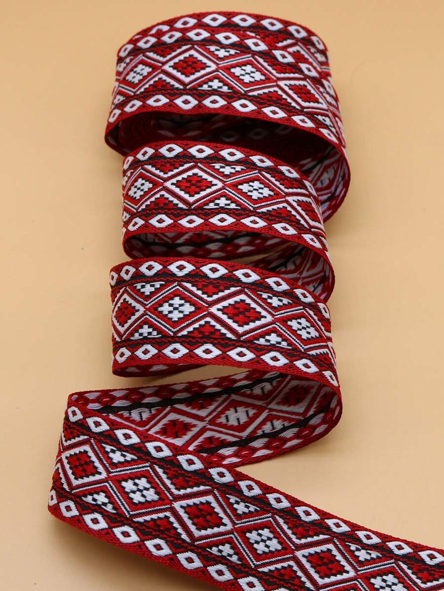 1roll Geometric Pattern Webbing Lace, DIY Webbing Lace For Decoration - Red and White - View 1