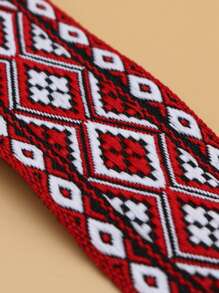 1roll Geometric Pattern Webbing Lace, DIY Webbing Lace For Decoration - Red and White - View 2