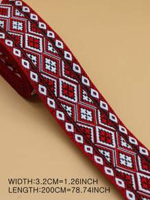 1roll Geometric Pattern Webbing Lace, DIY Webbing Lace For Decoration - Red and White - View 3