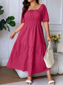 Celure Plus Tie Front Ruffle Hem Dress