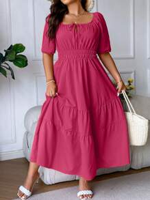 Celure Plus Tie Front Ruffle Hem Dress