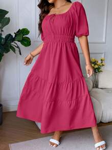 Celure Plus Tie Front Ruffle Hem Dress