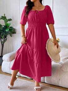 Celure Plus Tie Front Ruffle Hem Dress