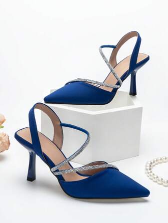 Damen Mode elegante High Heel Sandalen mit Strass geschmückten gekreuzten Riemen & Rückenriemen, Material Leder