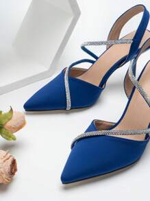 SVRM 2025秋冬新款女士时尚优雅高跟凉鞋，饰有水钻交叉绑带和后跟绑带，皮革材质，优雅，女士高跟鞋，优雅，派对装扮，尖头鞋跟 - 藍色 - 查看 4