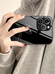1pc Minimalist Line Heart Shaped Glass Protective Phone Case Compatible With Apple And Models