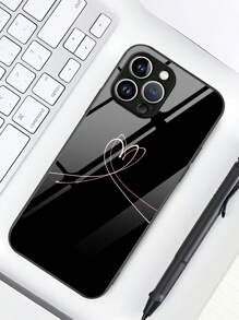1pc Minimalist Line Heart Shaped Glass Protective Phone Case Compatible With Apple And Models