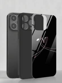 1pc Minimalist Line Heart Shaped Glass Protective Phone Case Compatible With Apple And Models