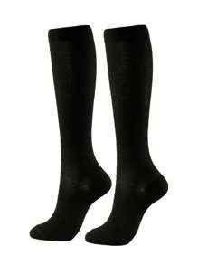1pair Solid Sports Socks - Black - View 1
