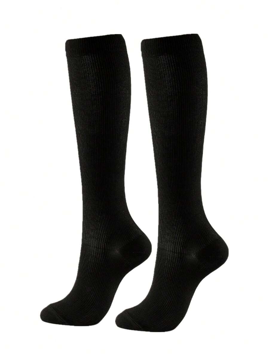 1pair Solid Sports Socks - Black - View 1