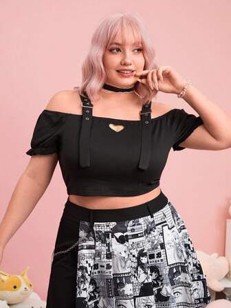 Kawaii تي شيرت حجم كبير مثقوب كشكش الثوب حلقات معدني شريط الصاف كاجوال