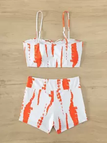 Swim Vcay Summer Beach Tie Dye Drawstring Bikini Set - Orange - View 6