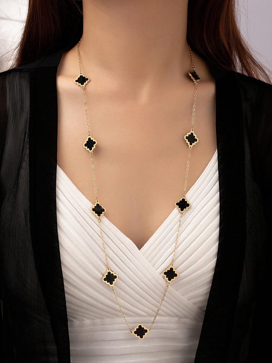 1pc Fashion Iron Alloy Geometric Decor Long Necklace For Women For Daily Life - Black - View 1