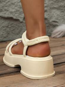厚底厚底坡跟凉鞋，米色，新款夏季时尚女士沙滩休闲罗马凉鞋 - 米色 - 查看 6
