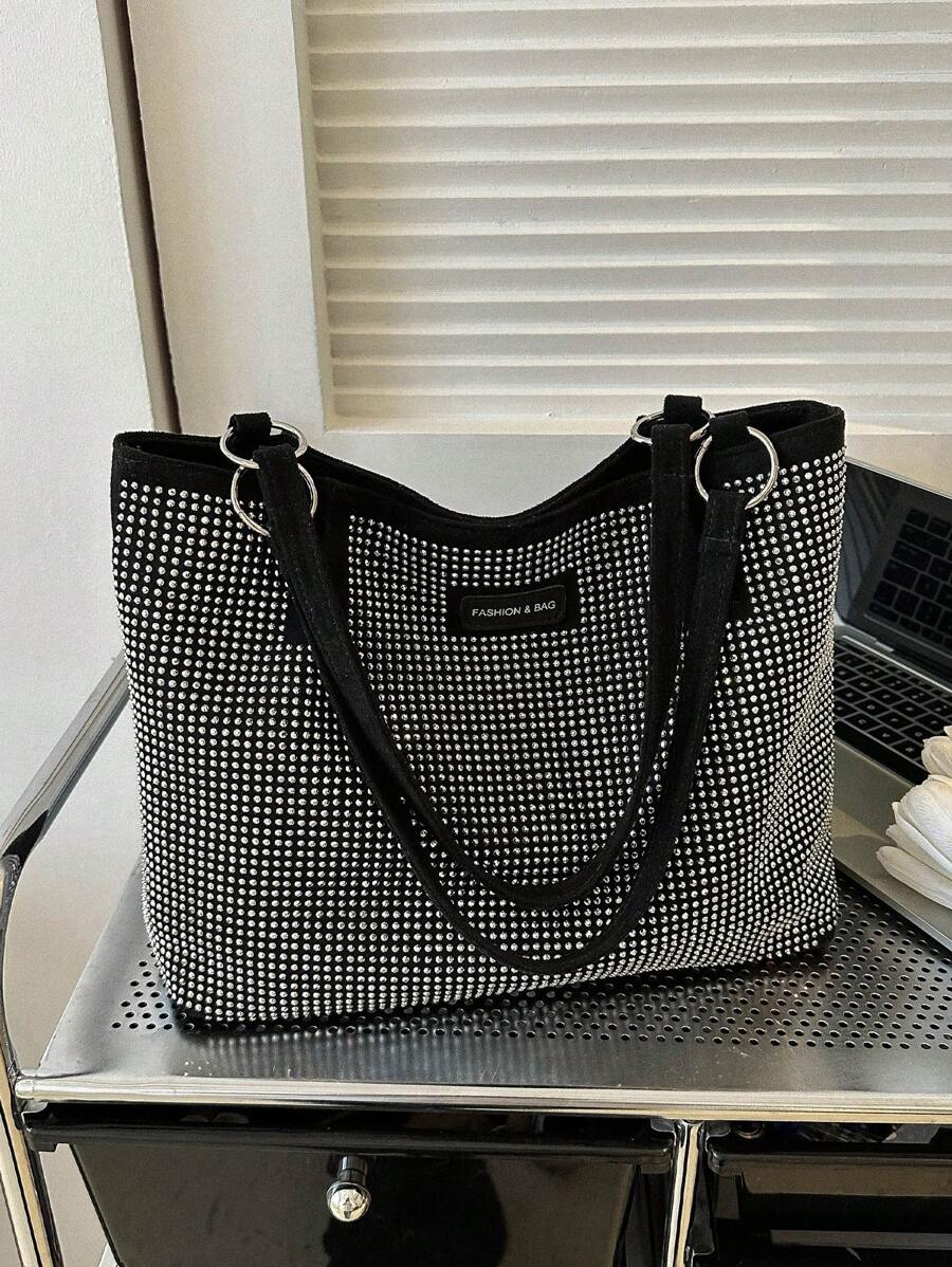 Large Capacity Women Bag, 2024 New Fashion Rhinestone High-End Commuter Shoulder Bag, Popular Versatile Tote Bag