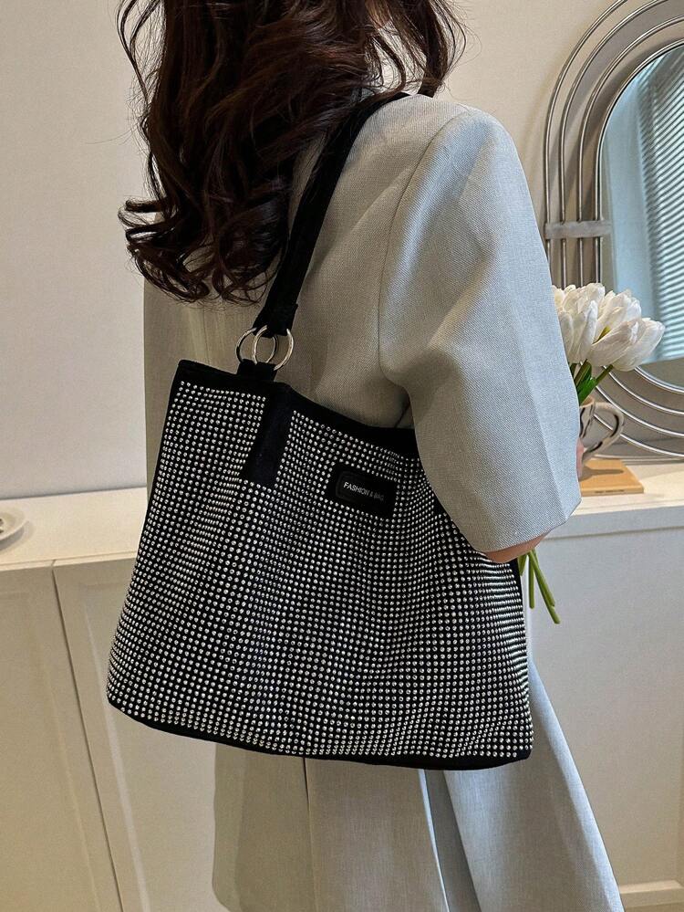 Large Capacity Women Bag, 2024 New Fashion Rhinestone High-End Commuter Shoulder Bag, Popular Versatile Tote Bag