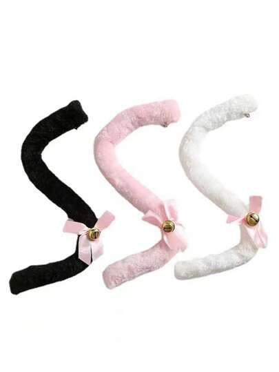 1pc Unisex Bow & Bell Decor Fuzzy Fashion Costume Tail Halloween