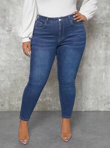 SHEIN SXY Jeans ajustados de talle alto - Azul lavado medio - Ver 3