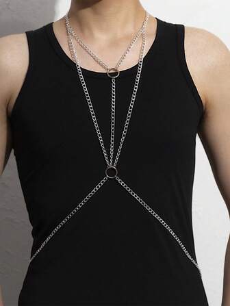 1入組時尚鋅合金極簡身體鏈適合男士適用於日常生活,適用於首飾類禮品和派對