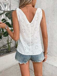 SHEIN LUNE Top tank con bordado con ojal de hombro con nudo - Blanco - Ver 2