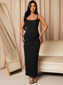 SHEIN Maternity Solid Cami Dress - Black - View 6