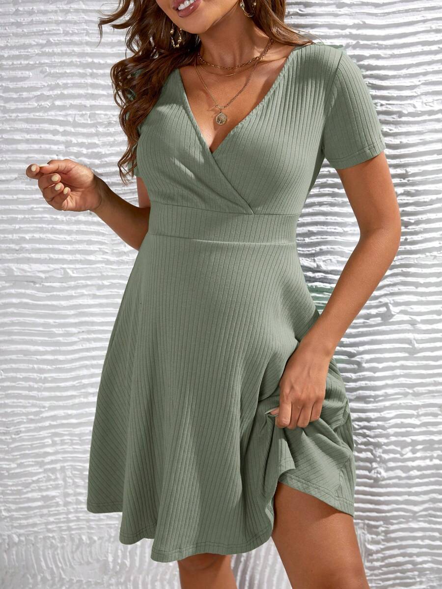 SHEIN Maternidad Vestido tejido de canalé de cuello cruzado - verde menta - Ver 1