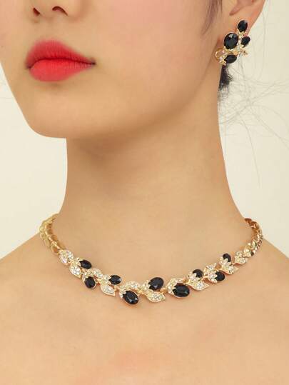 3pcs/set Fashionable Black Fruit Shaped Alloy Earrings & Necklace Set For Women Jewelry Gift
