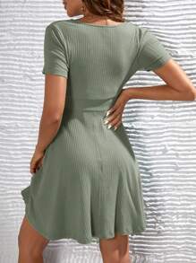 SHEIN Maternidad Vestido tejido de canalé de cuello cruzado - verde menta - Ver 2
