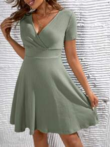 SHEIN Maternidad Vestido tejido de canalé de cuello cruzado - verde menta - Ver 3