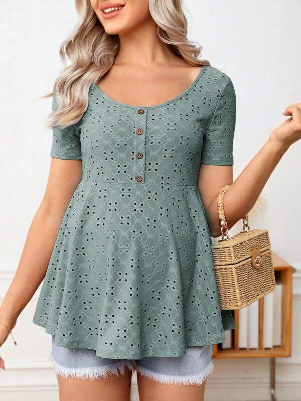 SHEIN Maternity Button Front Schiffy Peplum Tee
