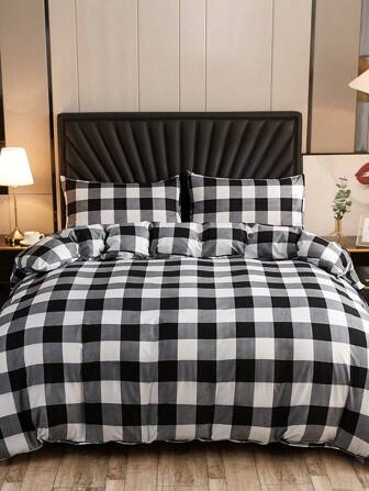 3pcs Plaid Pattern Duvet Cover Set (1 Duvet Cover & 2 Pillowcase) , Modern Polyester Bedding Set For All Season