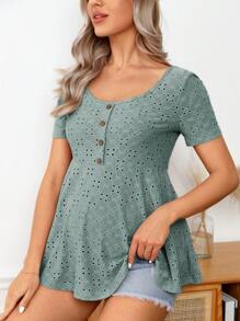 SHEIN Maternity Button Front Schiffy Peplum Tee - Cadet Blue - View 4