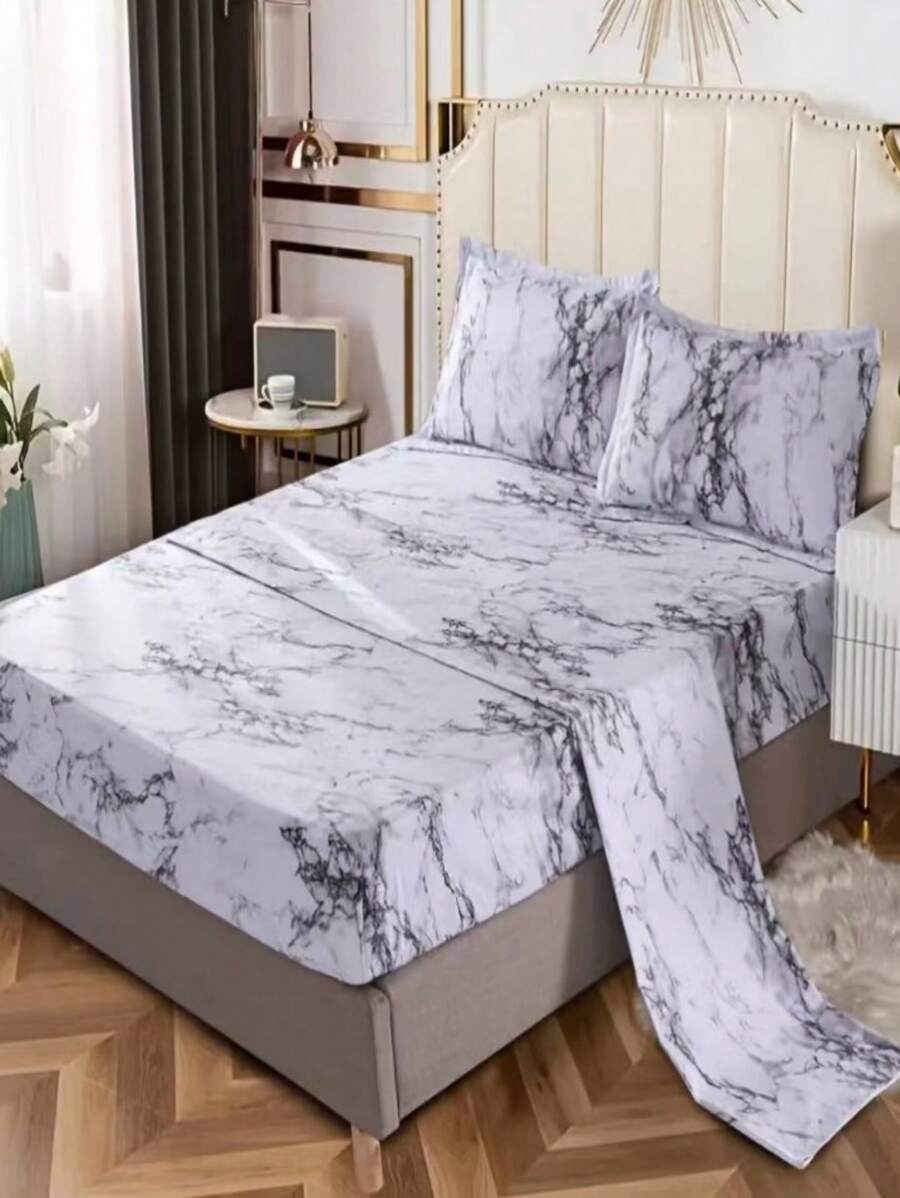 3pcs Simple Marble Pattern Bedspread Set With 2pcs Pillow Case Without Filler, Modern Polyester Comfortable Bedspread For Bedroom - Multicolor - View 1