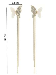 1對時尚金屬長款蝴蝶流蘇耳墜適合女士