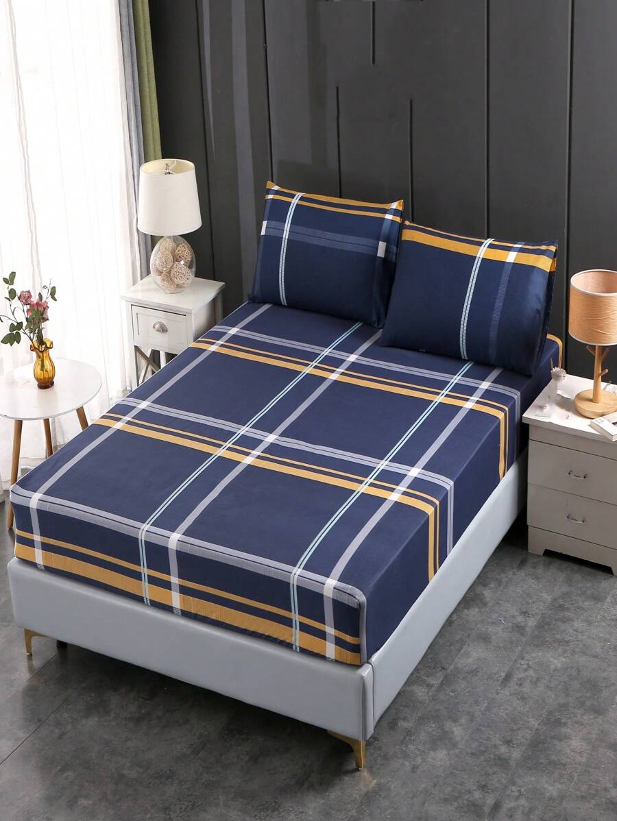 Bộ 3 Ga Trải Giường Kẻ Sọc Đơn Giản Với 2 Vỏ Gối Không Làm Đầy Polyester Hiện Đại Ga Trải Giường Phòng Ngủ Ấm Cúng - Nhiều màu - Xem 1