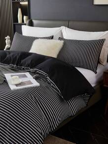 3 piezas con patrón de rayas negro & blanco Set colcha con 1 pieza 2 piezas Funda de cojín sin poliéster suave Set colcha para - Blanco y Negro - Ver 4