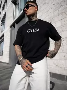 Men Figure & Slogan Graphic Tee - Black - View 2